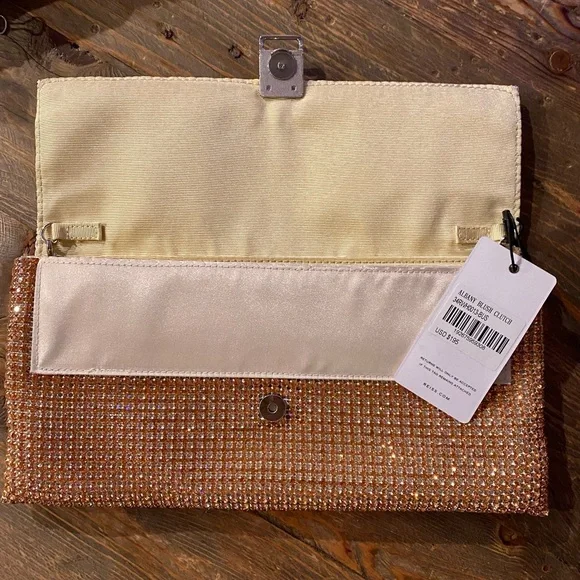 NWT Reiss Sparkly Purse Evening Bag Shoulder Clutch Peach Pinkish Bling - Picture 9 of 11